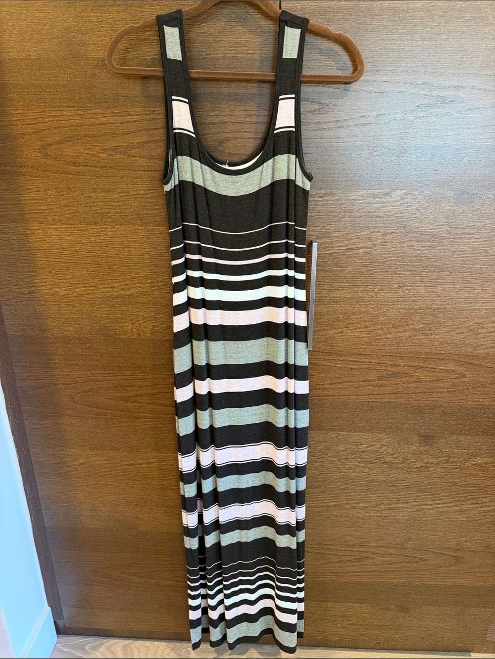 Striped Sleeveless Maxi Dress in Black, Sage & Pale Pink